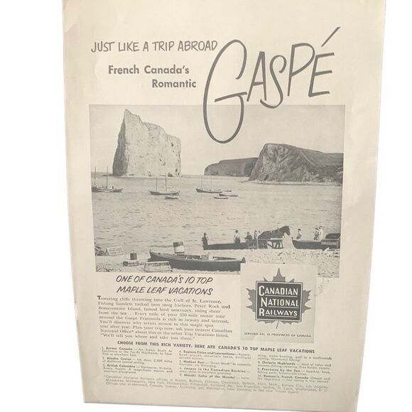 Vintage 1952 Canadian National Railways Gaspe’ Ad Advertisement - Picture 1 of 4